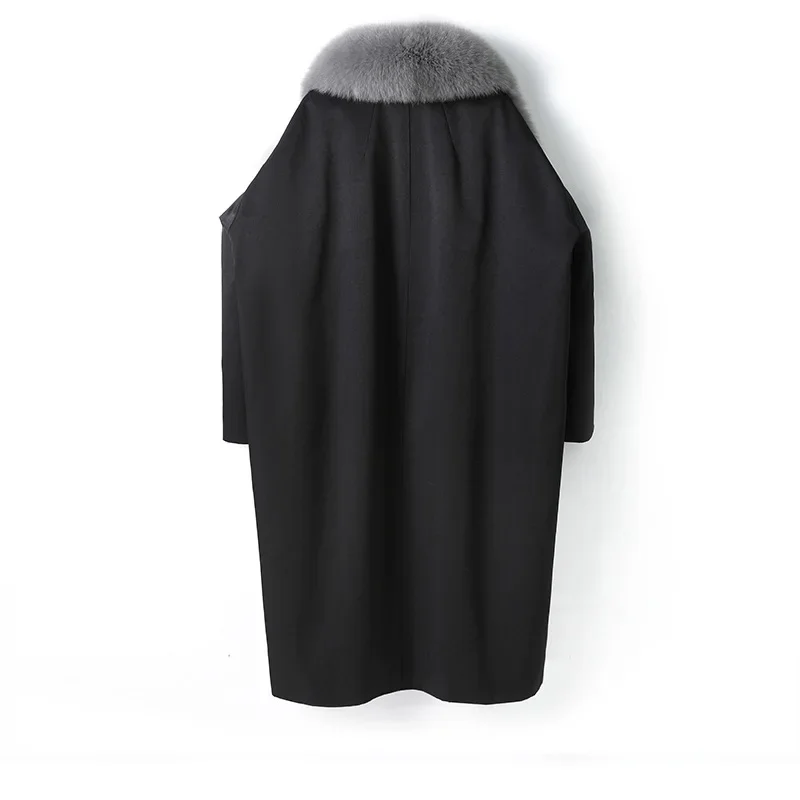 Winter Neue frauen Pelzmantel Kaninchen Fell Gefüttert Abnehmbare Fuchs Pelz Kragen Lange Casual Stil Leder Spleißen Mode Heißer verkauf...