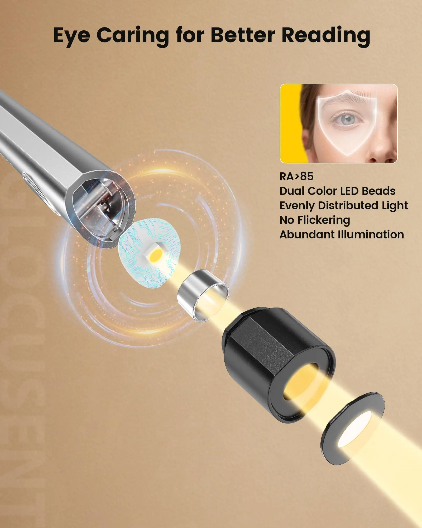 LED Rechargeable Neck Reading Light,Book Light for Reading in Bed,3 Colors,6 Brightness Levels,Bendable Arms Led Book,Neck Light