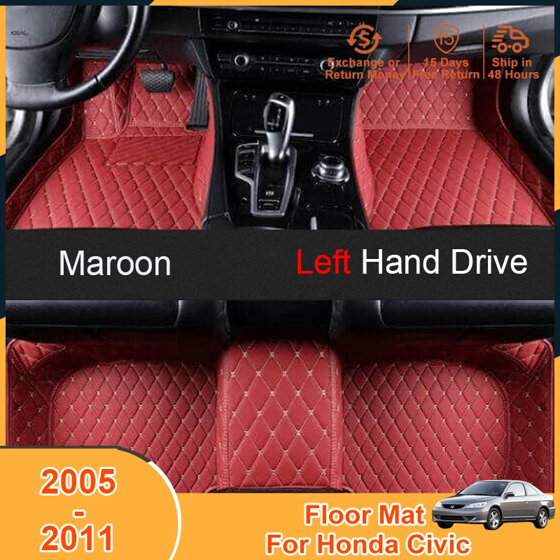 2005-2011 Foot Pad Cover Floor Mats Carpets for Honda Civic 2005 2006 2007 2008 2009 2010 2011 Accessories Leather Non-Slip