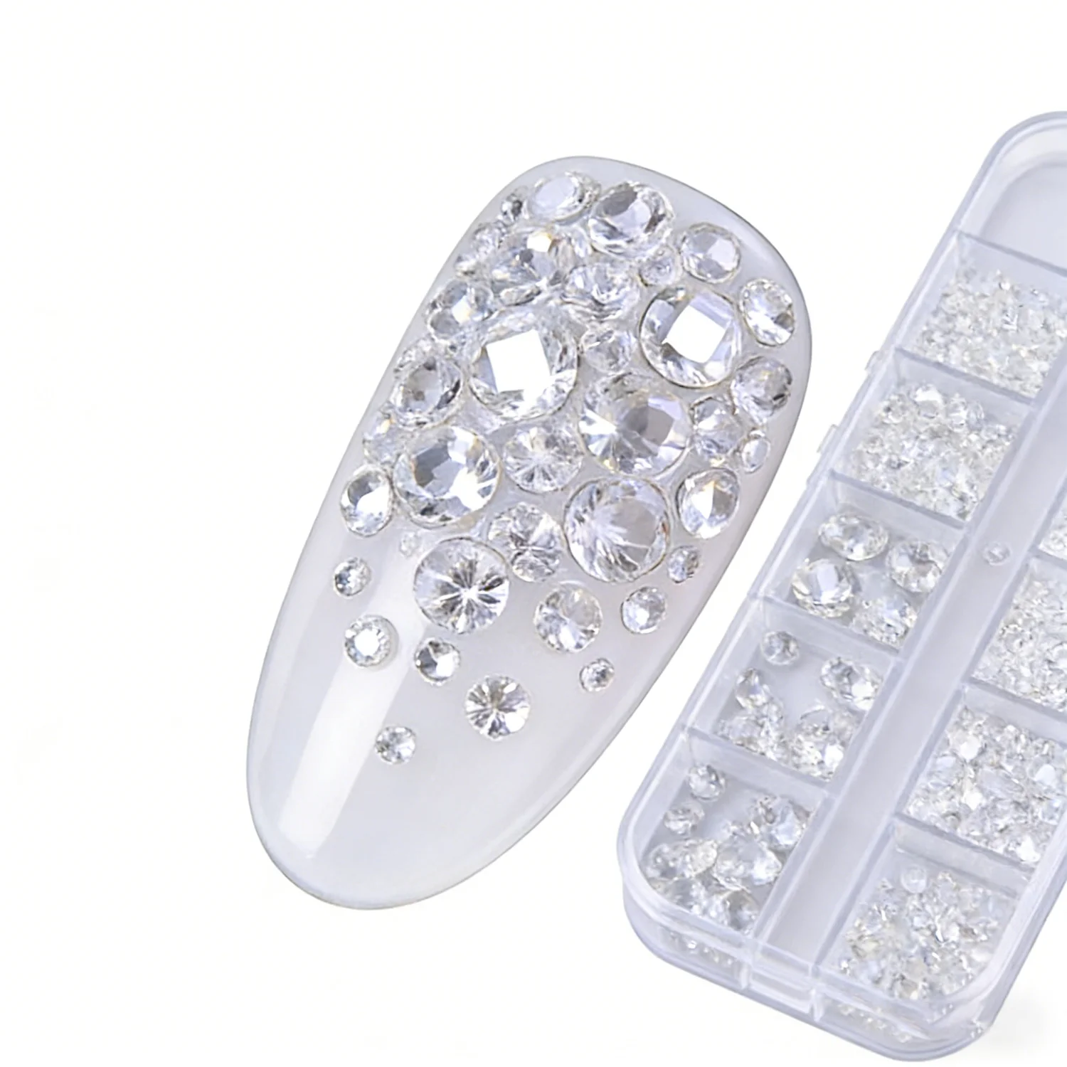 12 شبكة/1 صندوق 2-6 مللي متر عارية الأبيض الراتنج الماس مجموعة صناديق ، مسمار شفاف كريستال حجر الراين عدة ، مسمار الفن سحر لتقوم بها بنفسك مسمار الملحقات #6