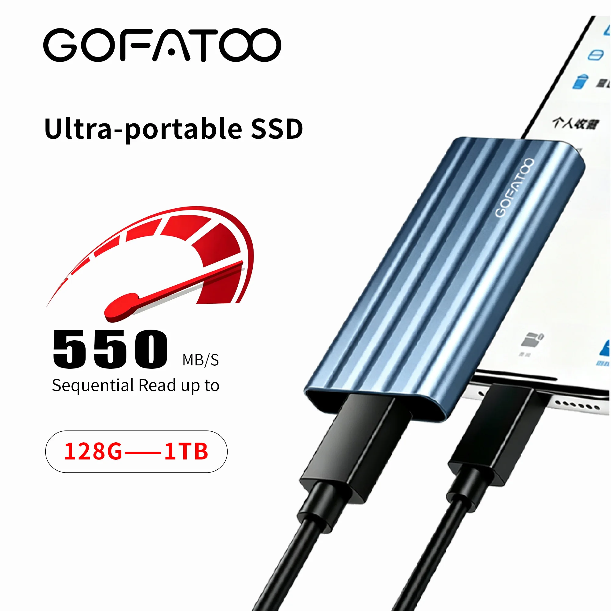 GOFATOO 550MB/s Portable SSD, USB3.2 Gen1 Type-C+USB-A External Solid State Drive 32GB-512GB for iPhone 15/16/17 & Computer