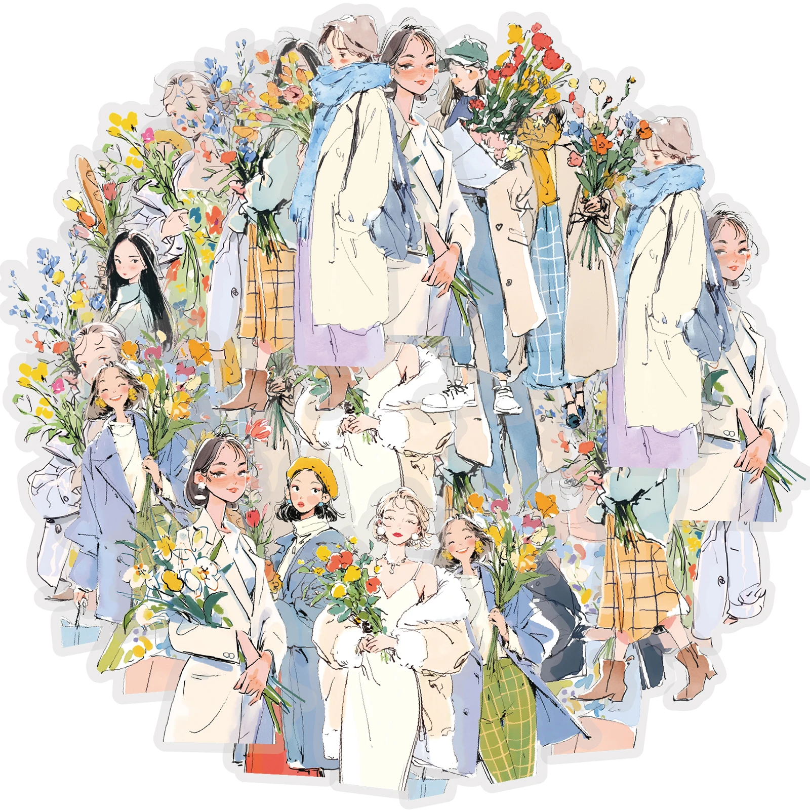 Etori Life Flower Gift 20Pcs Bouquet Girl Gentle Outfit Stickers Daily Atmosphere Handheld Bouquet Journal Decoration Stickers for Laptop, Phone Stickers, Children's Gift Paper Bags, Photo Albums, Scrapbooking Supplies, Office Decoration Accessories, DIY Crafts, Stamp Albums, School Supplies, Toy Stickers