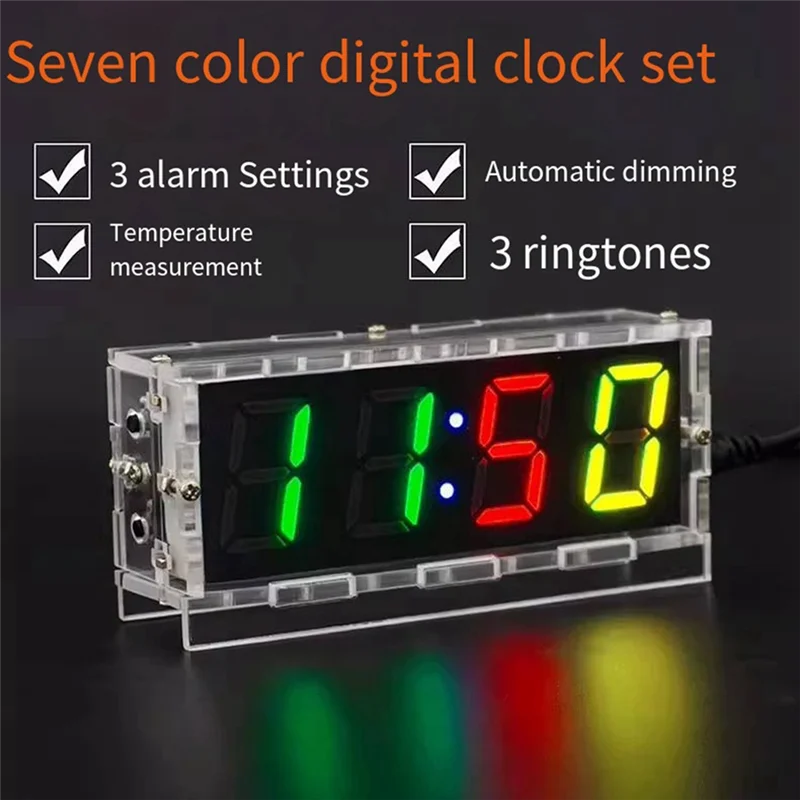 A42Z-Colorful Digital Clock Kit Colorful RGB Digital Alarm Clock Microcontroller Circuit Board Welding DIY Production