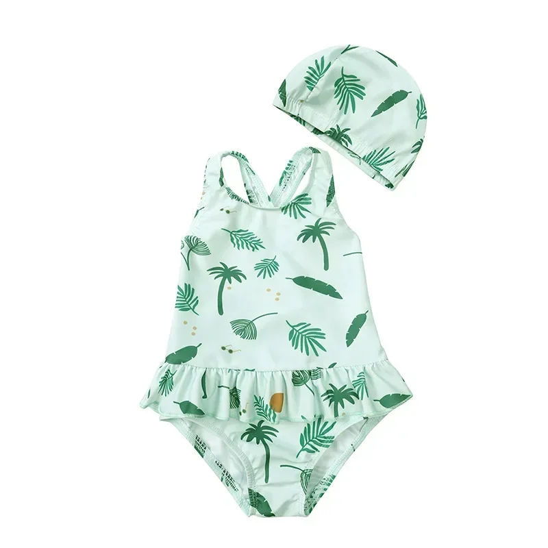 New 2025 Summer Girls One-piece Swimsuit Sleeveless Backless Quick-Dry Cartoon Floral Print Swimwear Toddler Bathing Costume