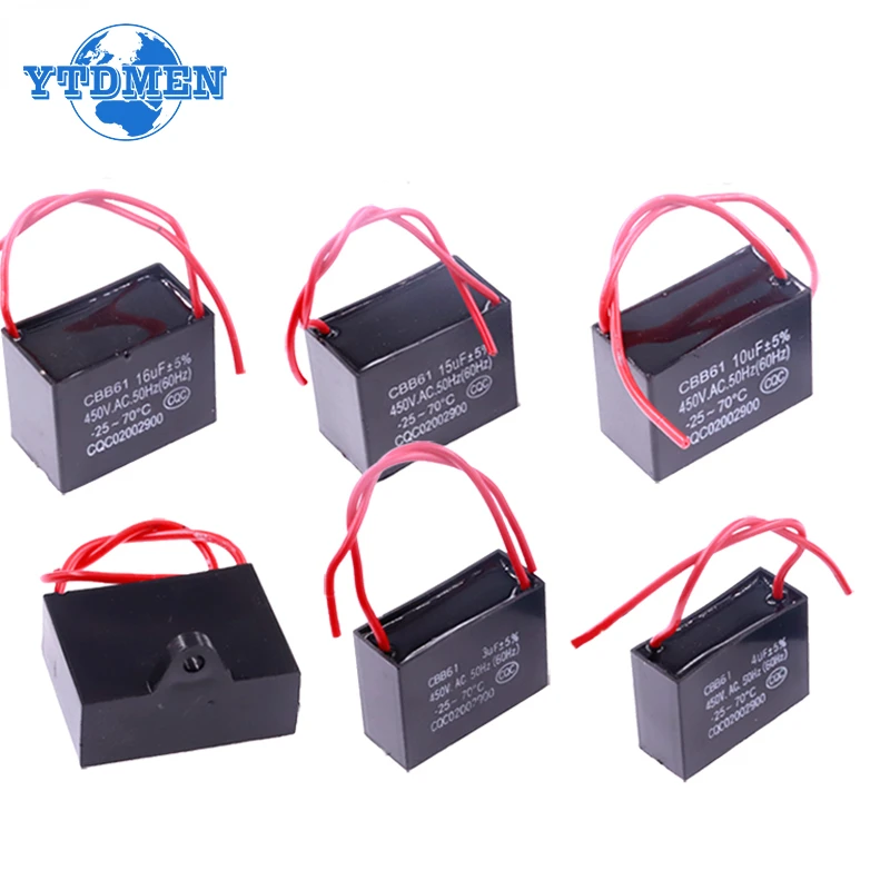 CBB61 Capacitor 450vac Fan Starting Capacitor 450V Fan Capacitors 1UF/1.2UF/1.5UF/2UF/2.5UF/3UF/4UF/5UF/6UF/10UF