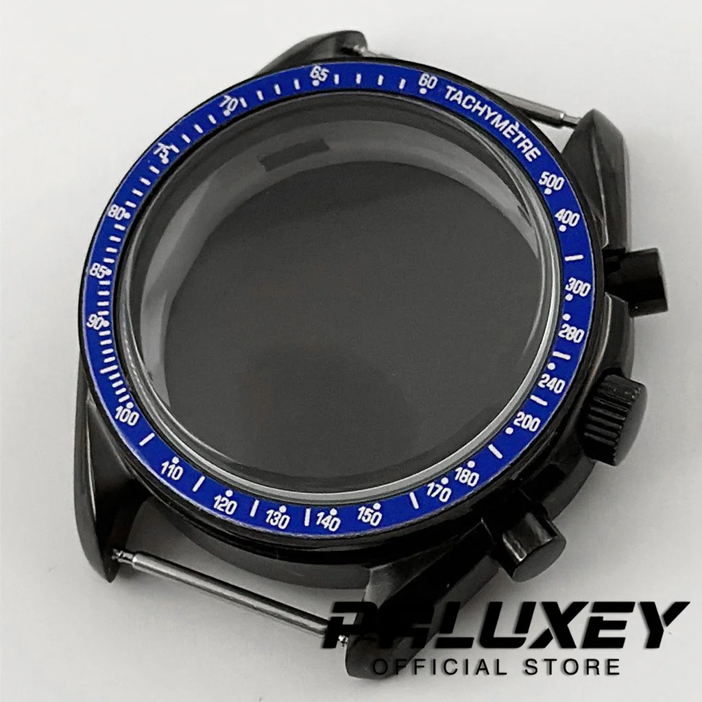 PVD Black 40mm Watches Metal Dome Mineral Glass Chronograph Watch Case Accessories Watch Parts for VK63 VK63A Quartz Movement
