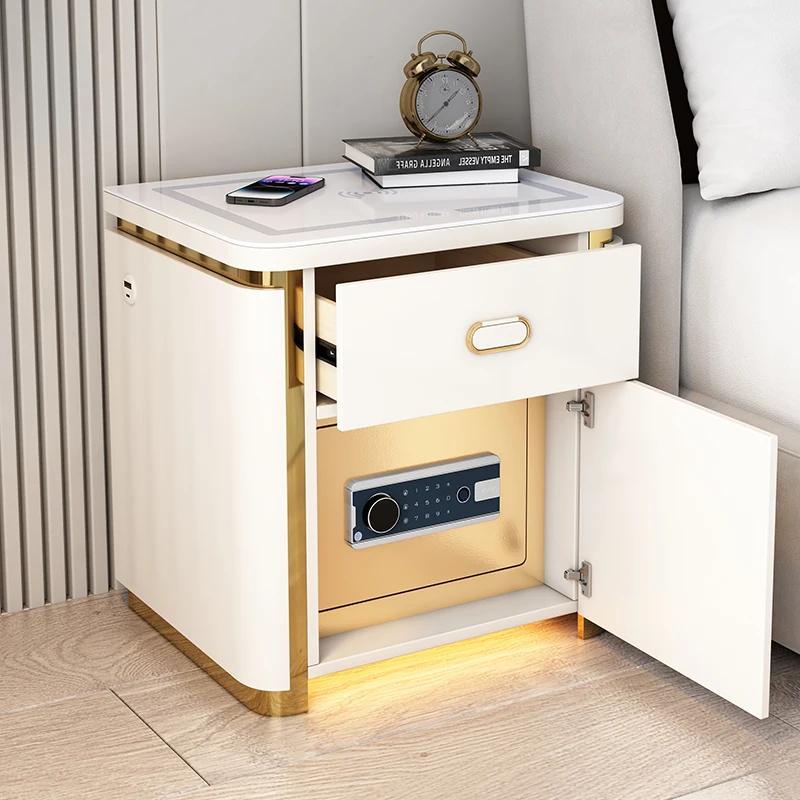 Modern Living Room Bedroom Furniture with Safe Box Intelligent Three-color Light USB Charging Multi-function Nightstand
