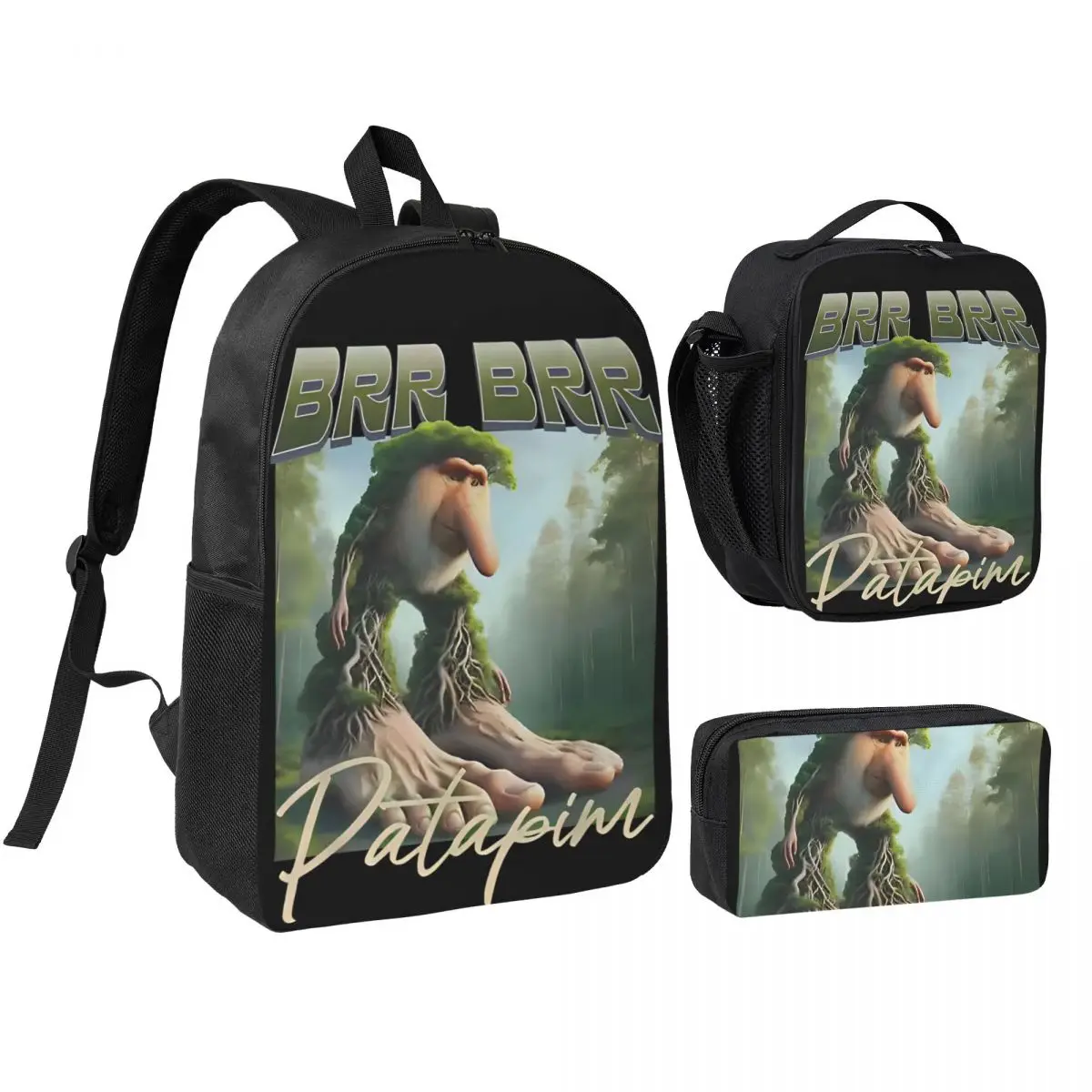 Brr Brr Patapim Meme 3pecs/set Backpack for Student Italian Brainrot Canvas Bags Lunch bag Pencil Case