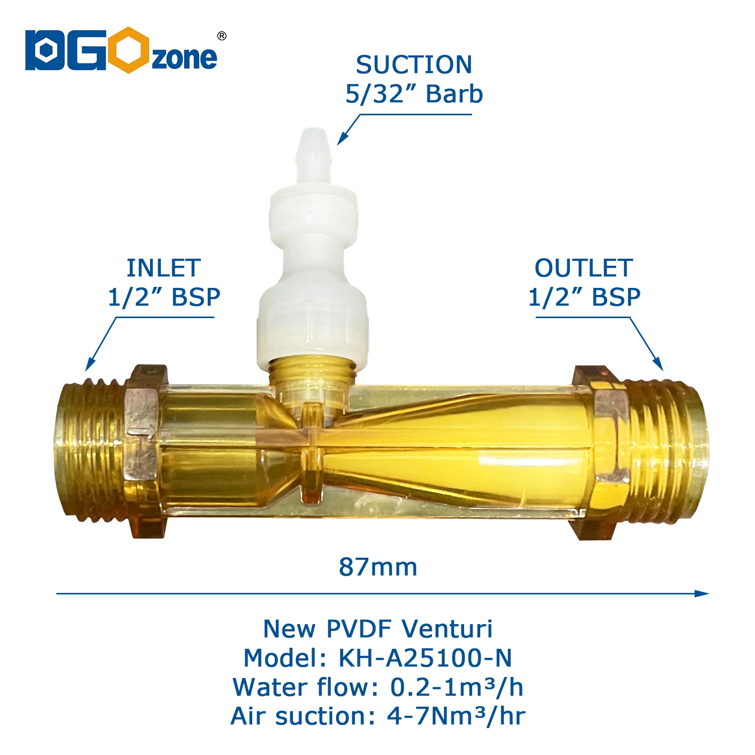 Free shipping Venturi Injector with valve Ozone proof PVDF material Mixing Gas Liquid for Spa KH-A25100-N