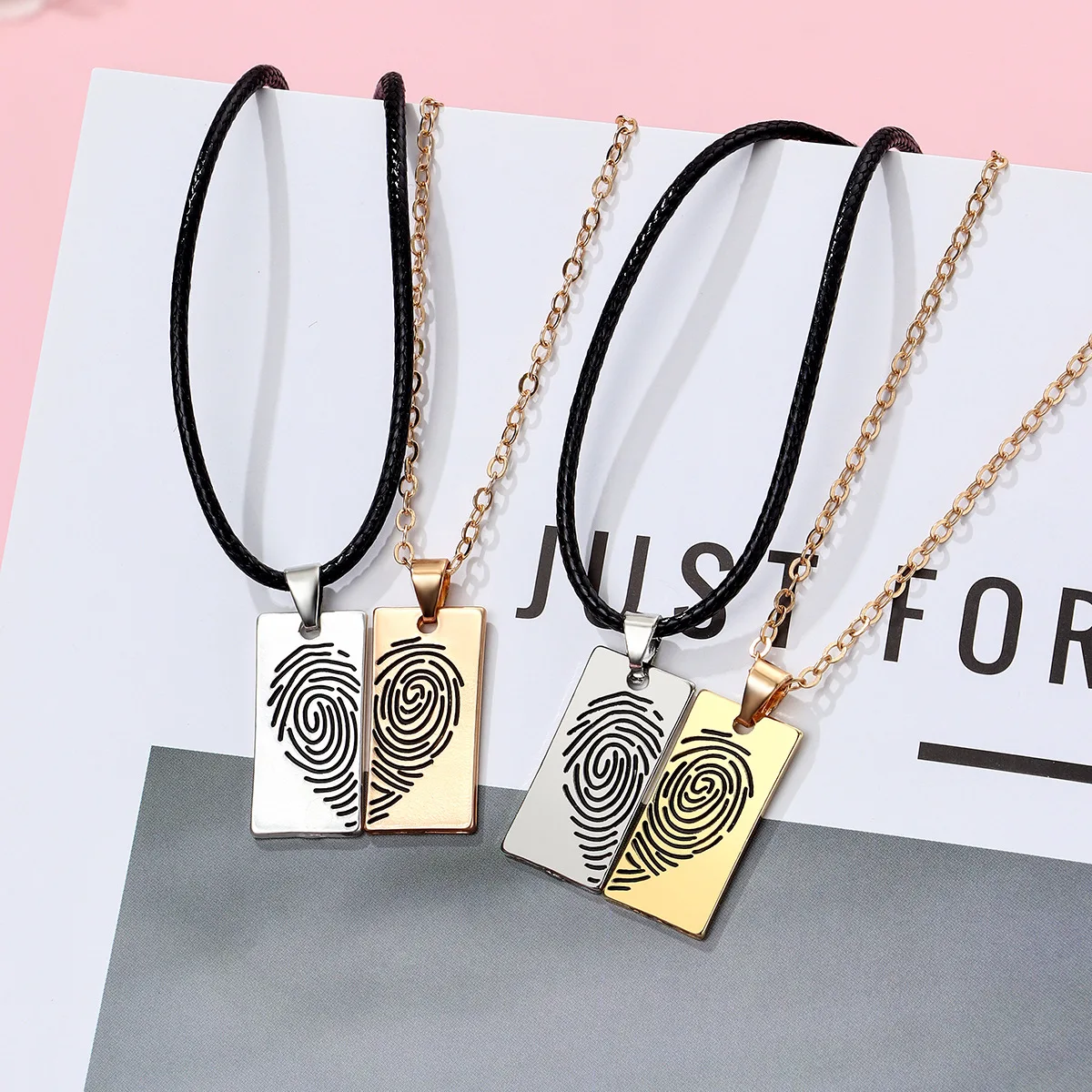 

Unique Design Splicing Fingerprint Necklace Romantic Love Friendship Jewelry For Lover Best Friends