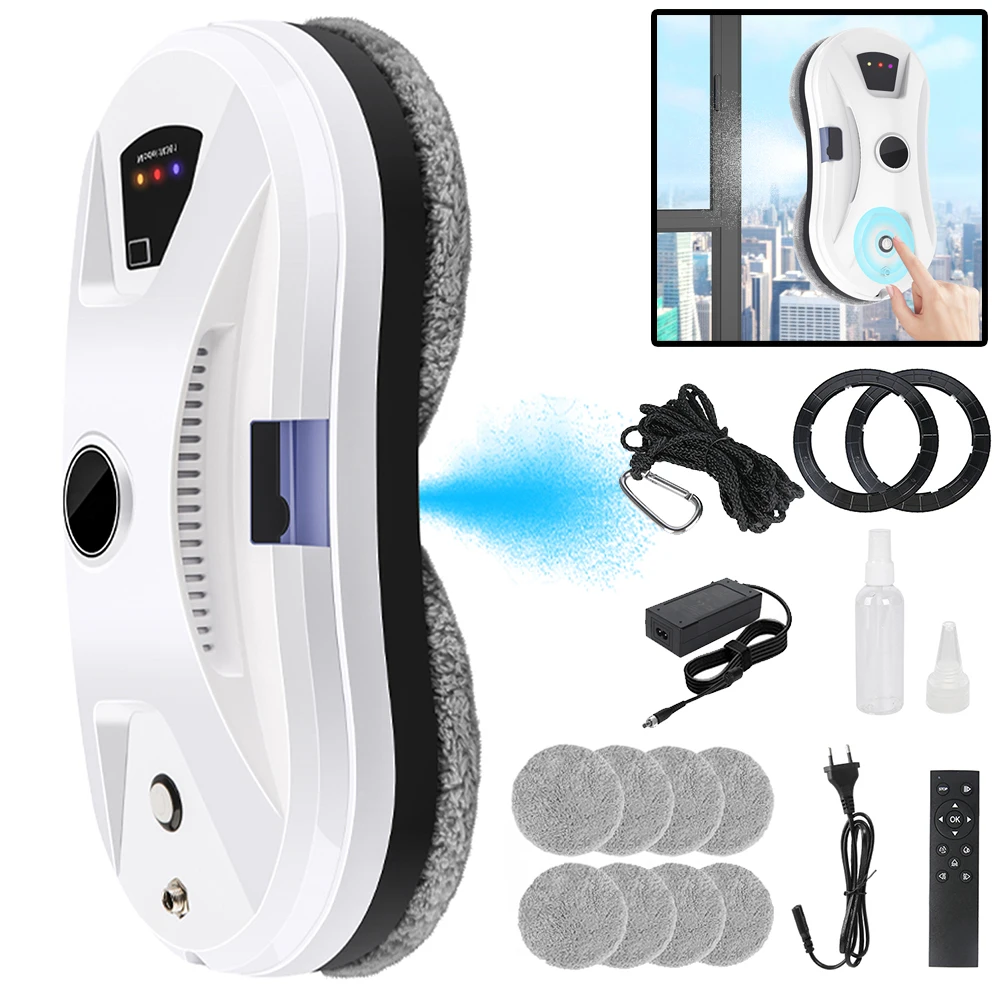 Robot Nettoyeur de Vitres Automatique 5600Pa à Aspiration, Pulvérisation Ultrasonique, Machine de Nettoyage de Vitres, Trajectoire Intelligente, Télécommande pour Maison et Carrelage