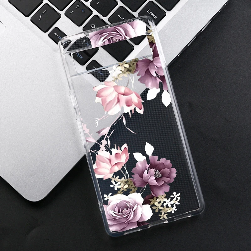 Fashion Sunflowers Pattern Phone Case For Google Pixel 8 Pro 9 Pro XL 8A 7 6A 5G Cute Purple Flower Clear Soft TPU Cover Fundas
