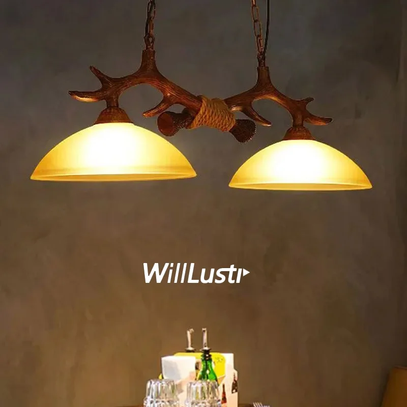Resin Deer Antler Pendant Lamp Horn Suspension Ceiling Light for Hotel Bar Cafe Restaurant Store Loft Glass Hanging Chandelier