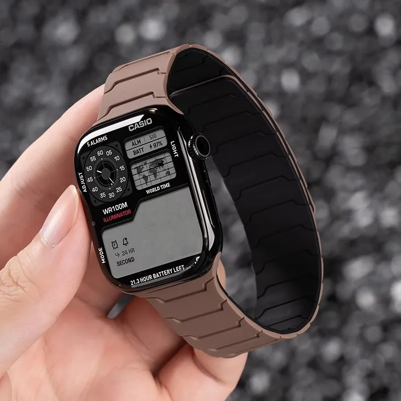 

Поп-силиконовый ремешок для Apple Watch 46 мм 42 мм 49 мм 45 мм 41 мм 44 мм 40 мм Магнитный ремешок для IWatch Ultra 2 Series 10 9 8 7 6 SE 5 4