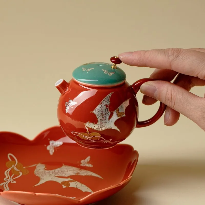 

New Chinese-style Guochao Bat Judiezhen teapot, high-end gold and silver ceramics, Kung Fu tea set, tea brewer