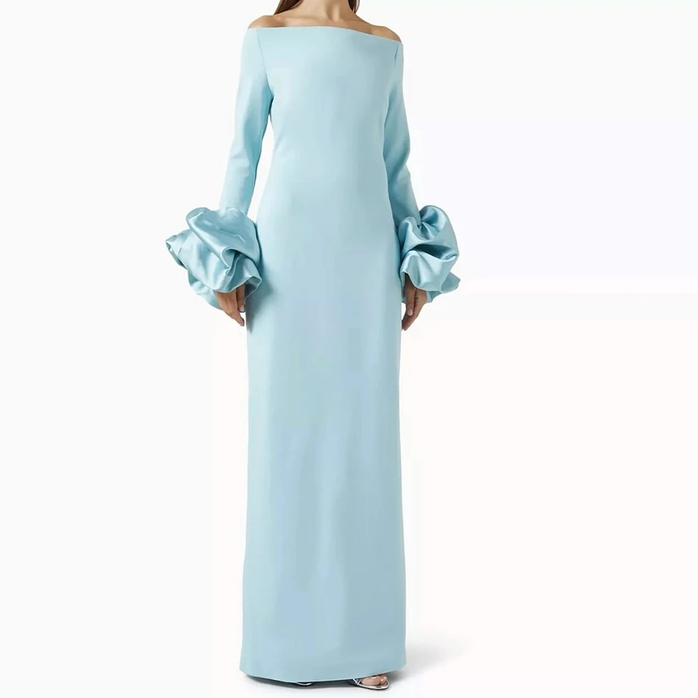 

Прямые вечерние платья по индивидуальному заказу, длиной до щиколотки, с открытыми плечами, с длинными рукавами, платье для выпускного вечера, простое модное вечернее платье с открытой спиной