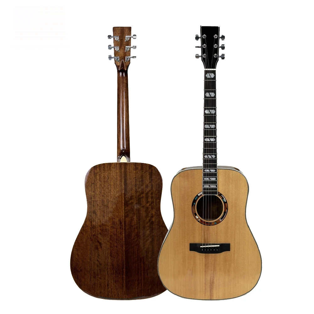 جيتار صوتي من الخشب الصلب مقاس 41 بوصة من Hooqu مع جزء علوي من خشب التنوب الفاخر مع ظهر وجوانب من خشب الماهوجني