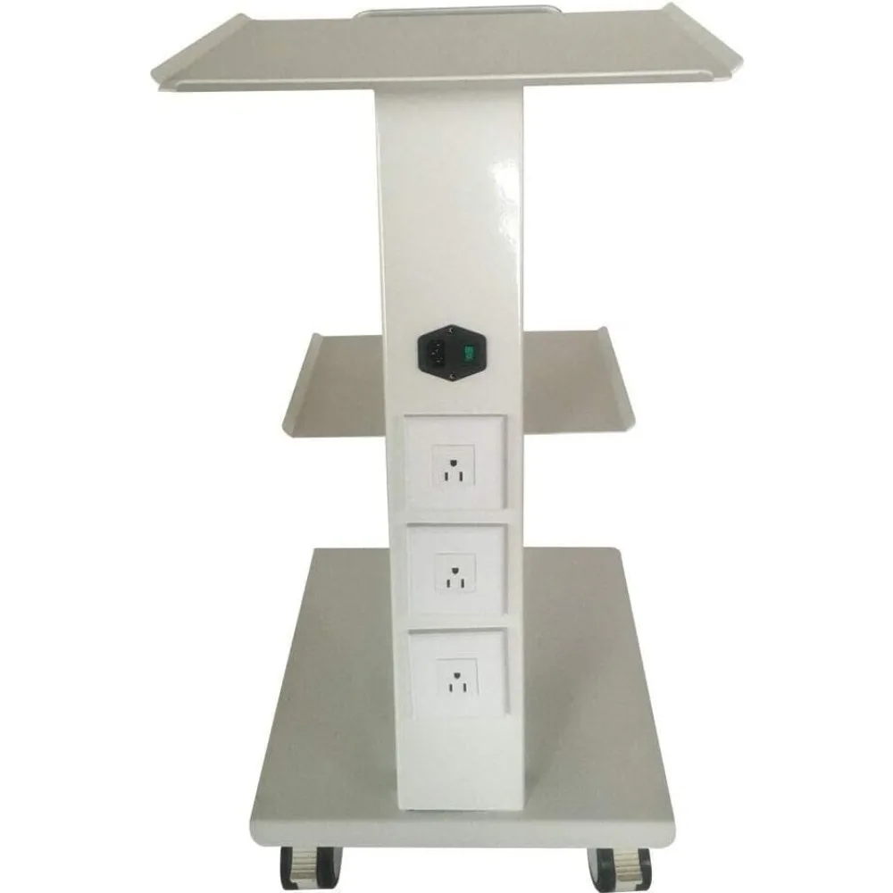 

3-Layer Mobile Medical Salon Trolley with Locking Wheels,Rolling Lab Utility Cart Built-in US Outlet,Instrument Tray, Off-White