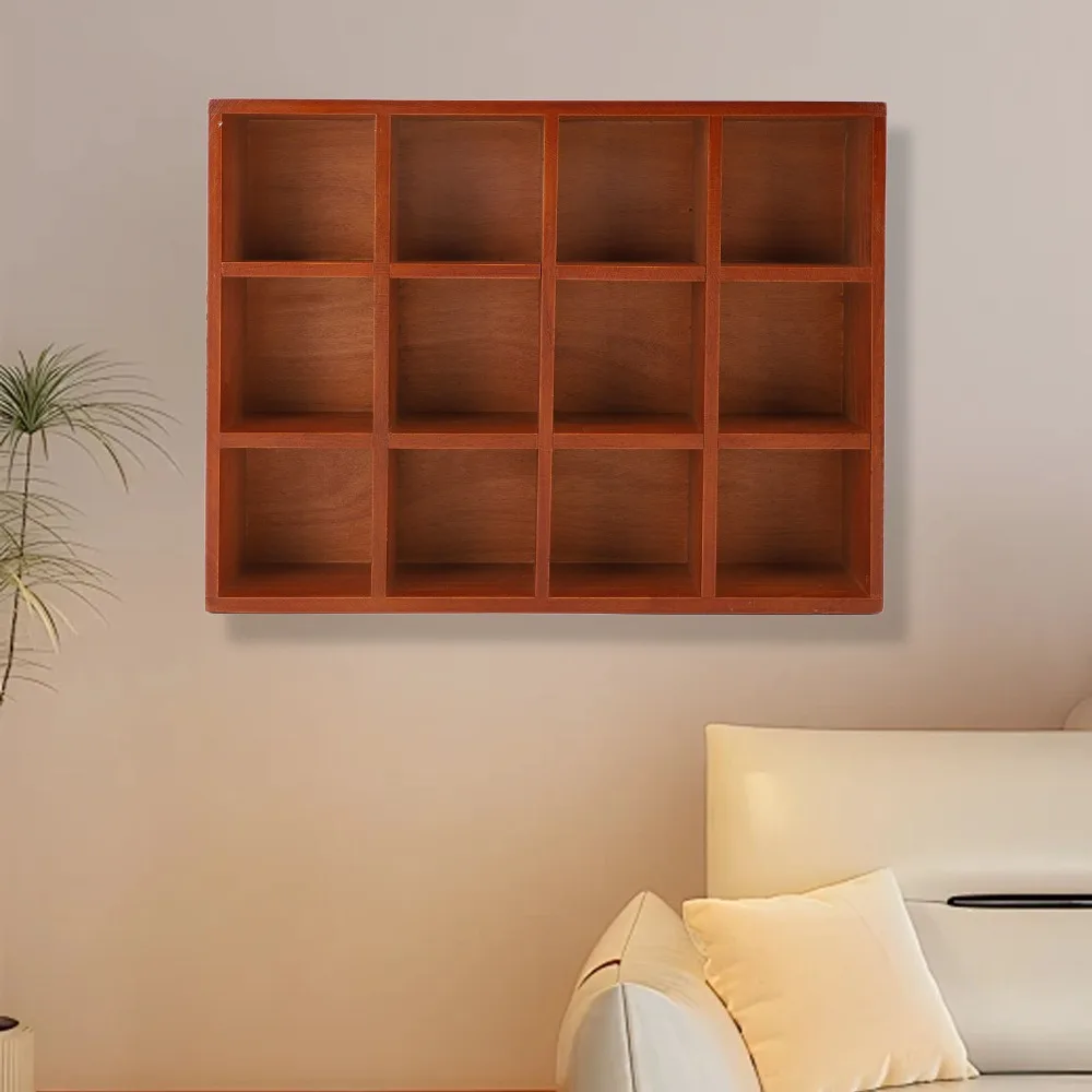 

Decorative Wood Desktop Organizer Adjustable Shelves Vintage Style Tabletop Storage Organizer 12 Compartments Solid Wood