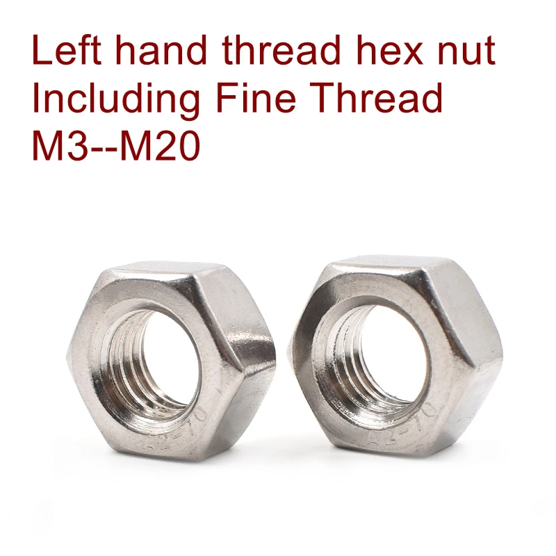 Left hand thread hex nut Fine thread Stainless steel A2 SUS304 Counterclockwise thread M3~M20