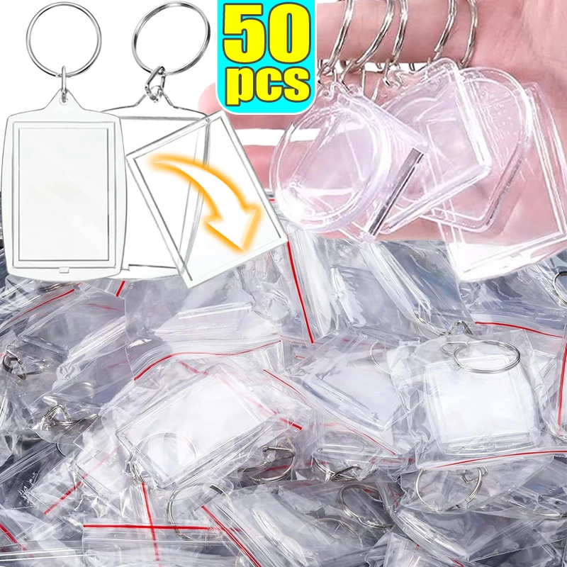 5/10pcs Clear Acrylic Photo Frame Keychain Photo Insert Keyrings Blank Rectangle for Double-Sided Photos DIY Supplies