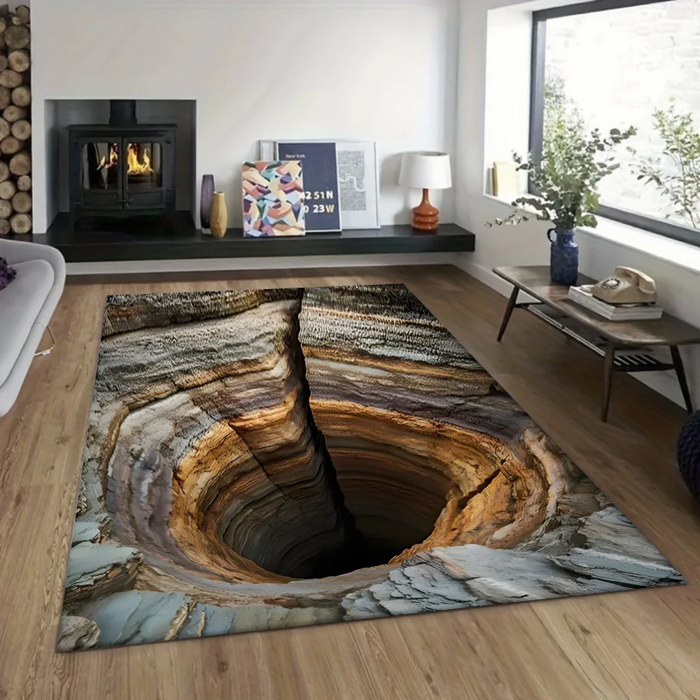 Tapete de ilusão de buraco 3d, tapete de chão de caverna realista