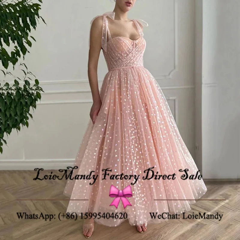 Ankle Length Tulle Prom Dresses Fairy 2023 Sexy Spaghetti Traps Evening Party Gowns For Women Light Pink Vestidos de noche