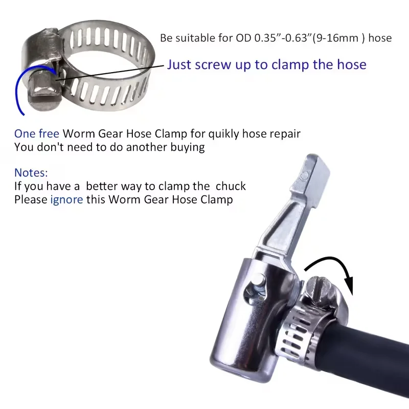 

2set Car Tire Inflator Valve Air Pump Clip Nozzle Metal Adapter Inflatable Connector General Bore Hose Car Accessories
