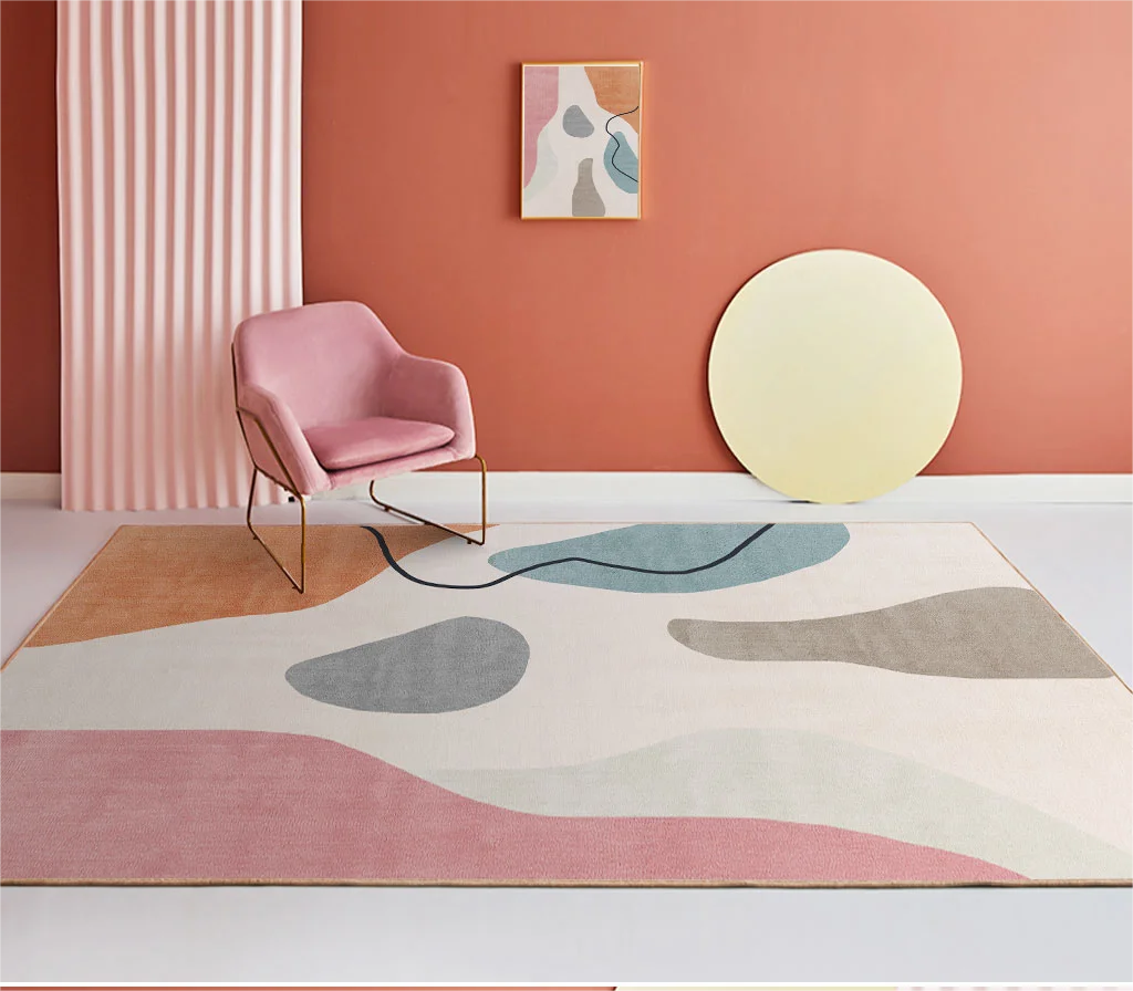 VIKAMA Modern Simple Pink Living Room Carpet Home Decor Girls Bedroom Bed Blanket Large Sofa Coffee Table Cloakroom Floor Mat