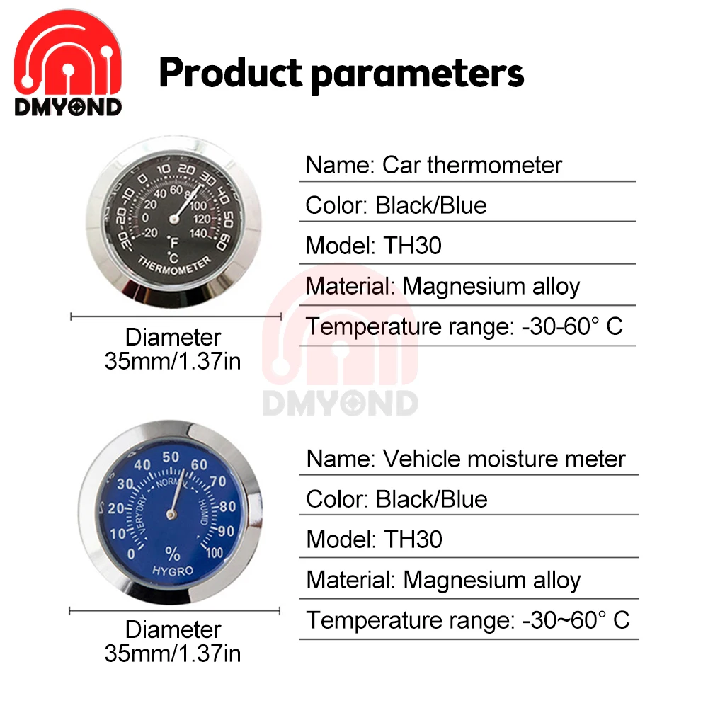 Mini Thermometer Mechanical 37mm Car Temperature Gauge With Double-sided Sticker Small Temperature Controller No Battery Analog