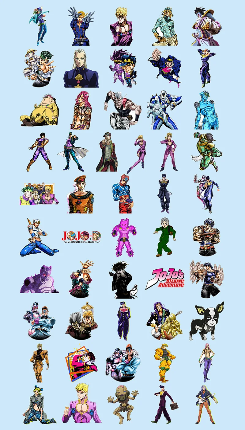 50pcs Anime JOJO Bizarre Adventure Cartoon Stickers for Guitar Suitcase Skateboard Laptop Phone Decals Toys