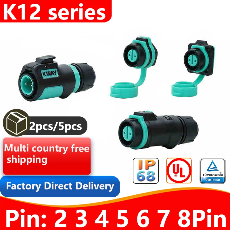 

KWAY 2PCS/5PCS K12 waterproof IP68 2-8 pin fixed detachable male plug female socket solder cable outdoor power quick connector