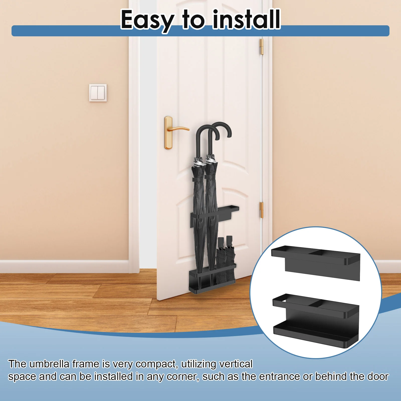 مظلة مثبتة على الحائط من الفولاذ الكربوني حامل حامل قابل للتعديل ارتفاع مظلة تخزين الرف شماعات منظم لمكتب المنزل #4