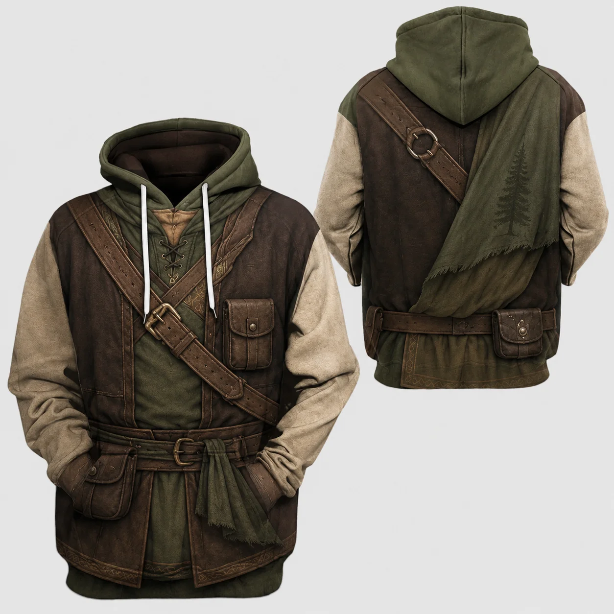 Medieval Ranger Costume 3D Printed Hoodie Polyester Pullover Long Sleeve Cosplay Streetwear Fantasy Warrior Sweatshirt