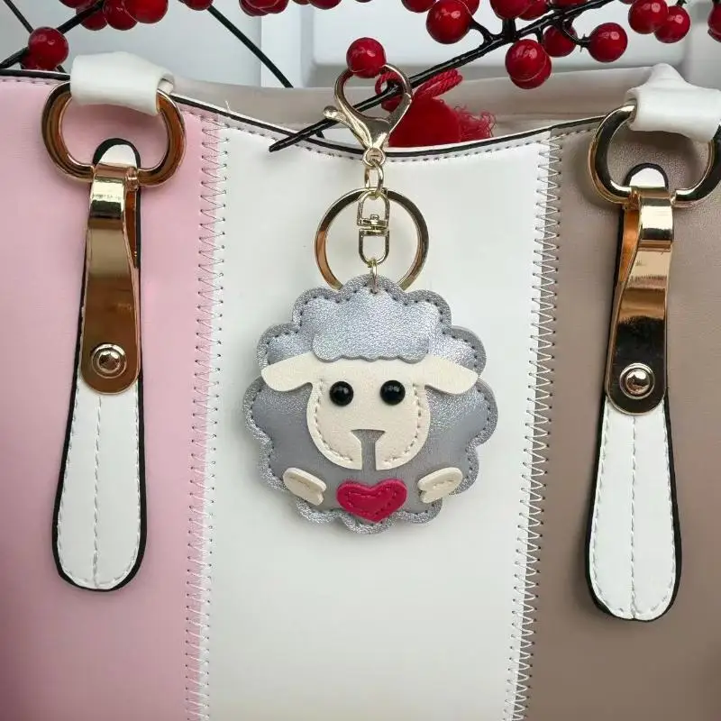 Niedlicher Lamm-Schlüsselanhänger aus PU-Leder, Cartoon-Schaf-Taschenanhänger, Ornament, Handtaschen- und Autoschlüsselhalter, Dekoration, 2027 Neujahrsgeschenke – Detail 10