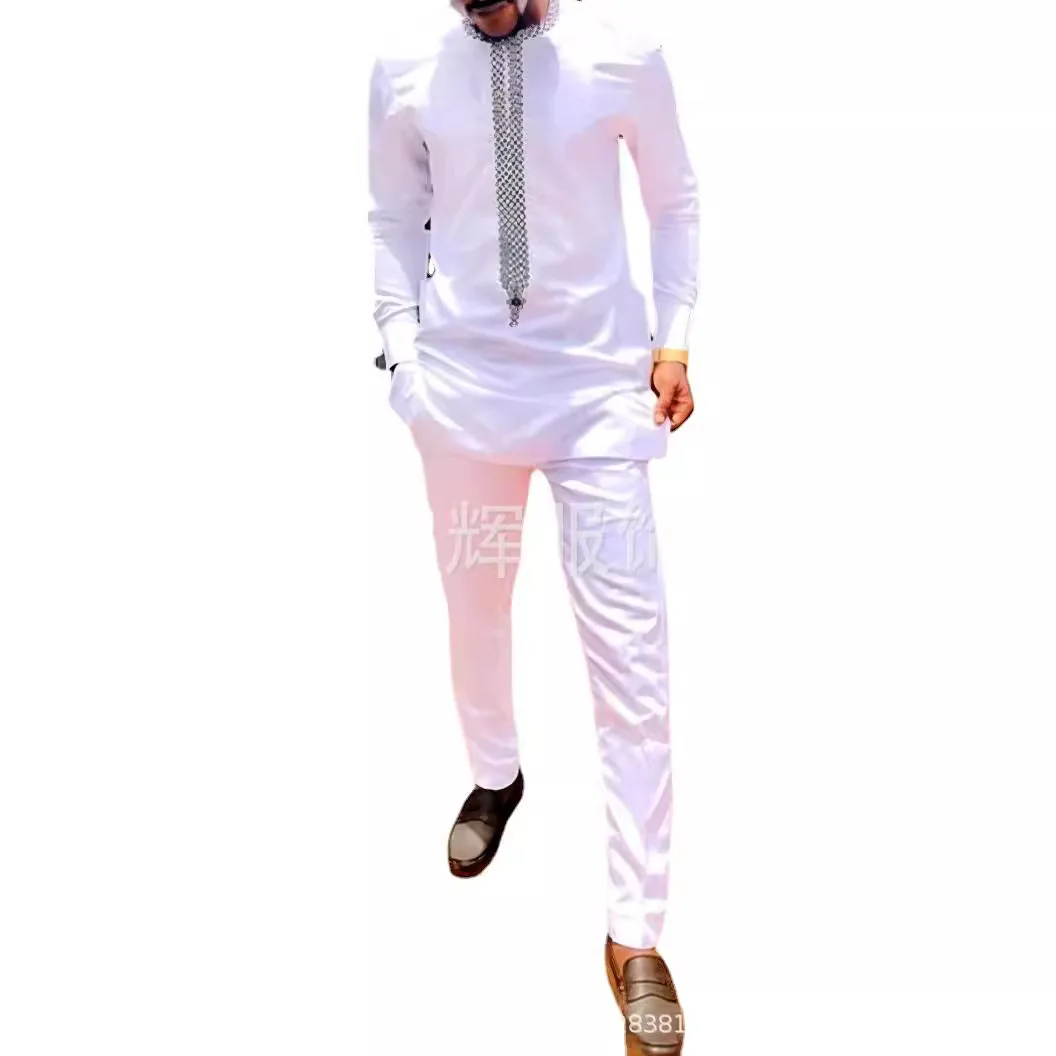 Complete Men's Slim Printed Suit African Ethnic Style Long Sleeve Embroidered Suit Men Traditional Clothing 2 Piece Luxury Suit