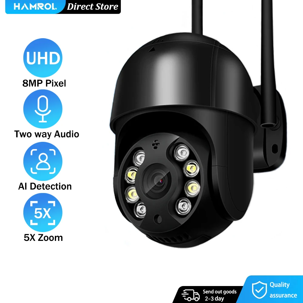 

HAMROL 8MP Wifi IP Camera Outdoor 2MP CCTV Surveillance Camera P2P 4X Digital Zoom H.265 Wireless HD 5MP Security Camera ICSee