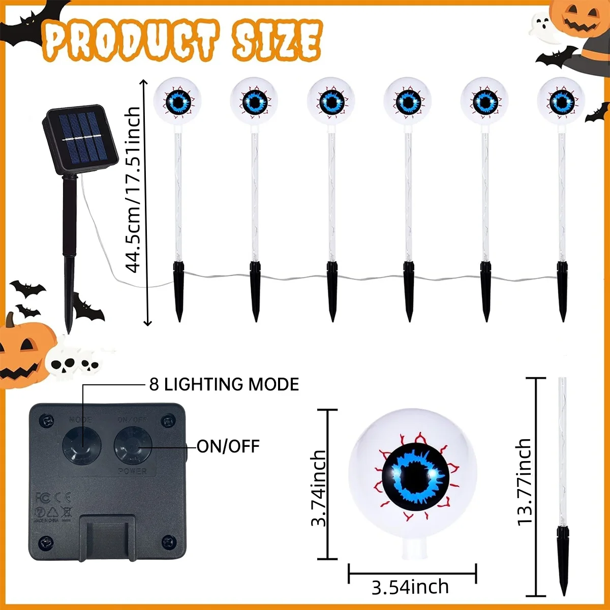 Solar Powered Big Eyeball Stake Lights, Horror Atmosfera, 8 Modos de Iluminação, Waterproof Pathway Lights, Garden Decor, 6 Pcs