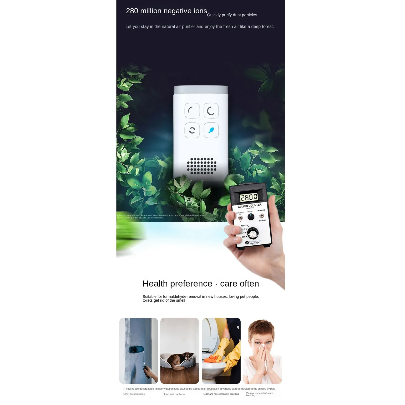 

BISM1 Mini Air Purifier Ozone Generator Purification Home Bathroom Toilet Deodorizer Pet Deodorizer Air Ionizer US Plug