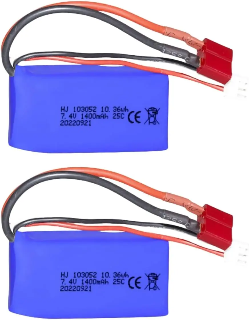 7.4V 1400mah 25C LiPo Battery T Plug for Wltoys A959-B A969-B A979-B K929-B 4WD RC Cars and Most 1/10 1/12 1/16 Scale RC Cars