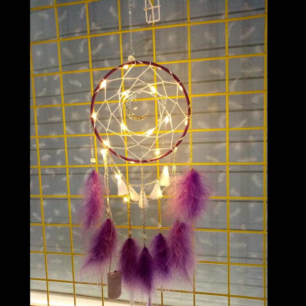 

Moon Shape Dreamcatcher Hollow Pendant Wall Hanging Home Bedroom Decor Room Gift Purple Light
