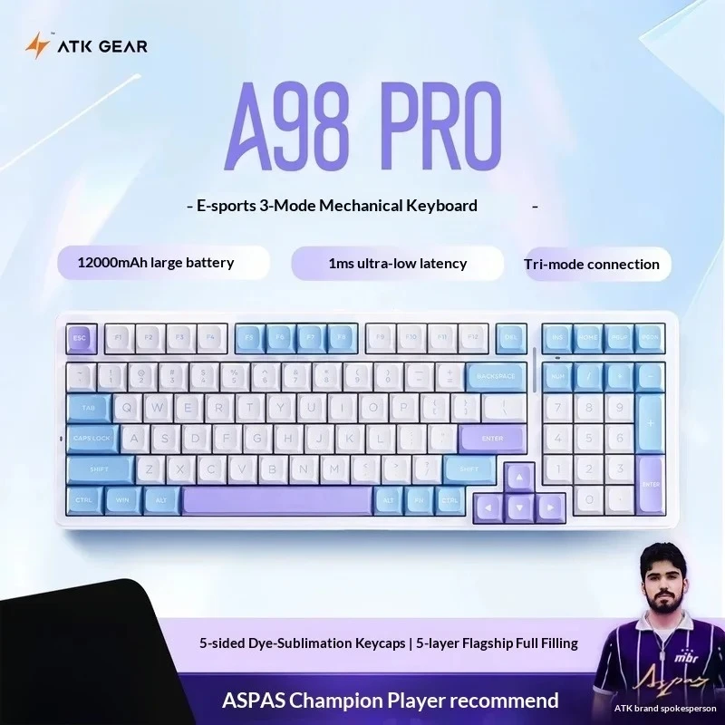 

ATK A98 Pro Wireless Bluetooth Mechanical Keyboard - Tri-Mode, 1ms Low Latency, Customizable for For Office, Business & Home Use