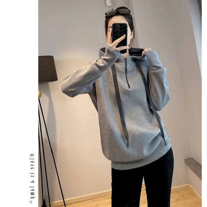 Casual Oversized Hoodies Women Korean Hooded Coats Autumn Winter Trend Loose Half-zip Pullover Hoodie Aesthetic Tops Y2k Clothes