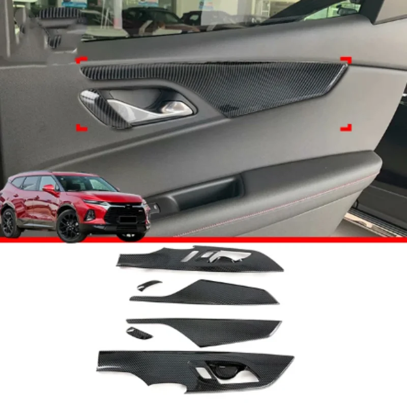 

Carbon fiber style interior door handle cover decorated with Chevrolet Blazer 2019-2022 auto accessory stickers
