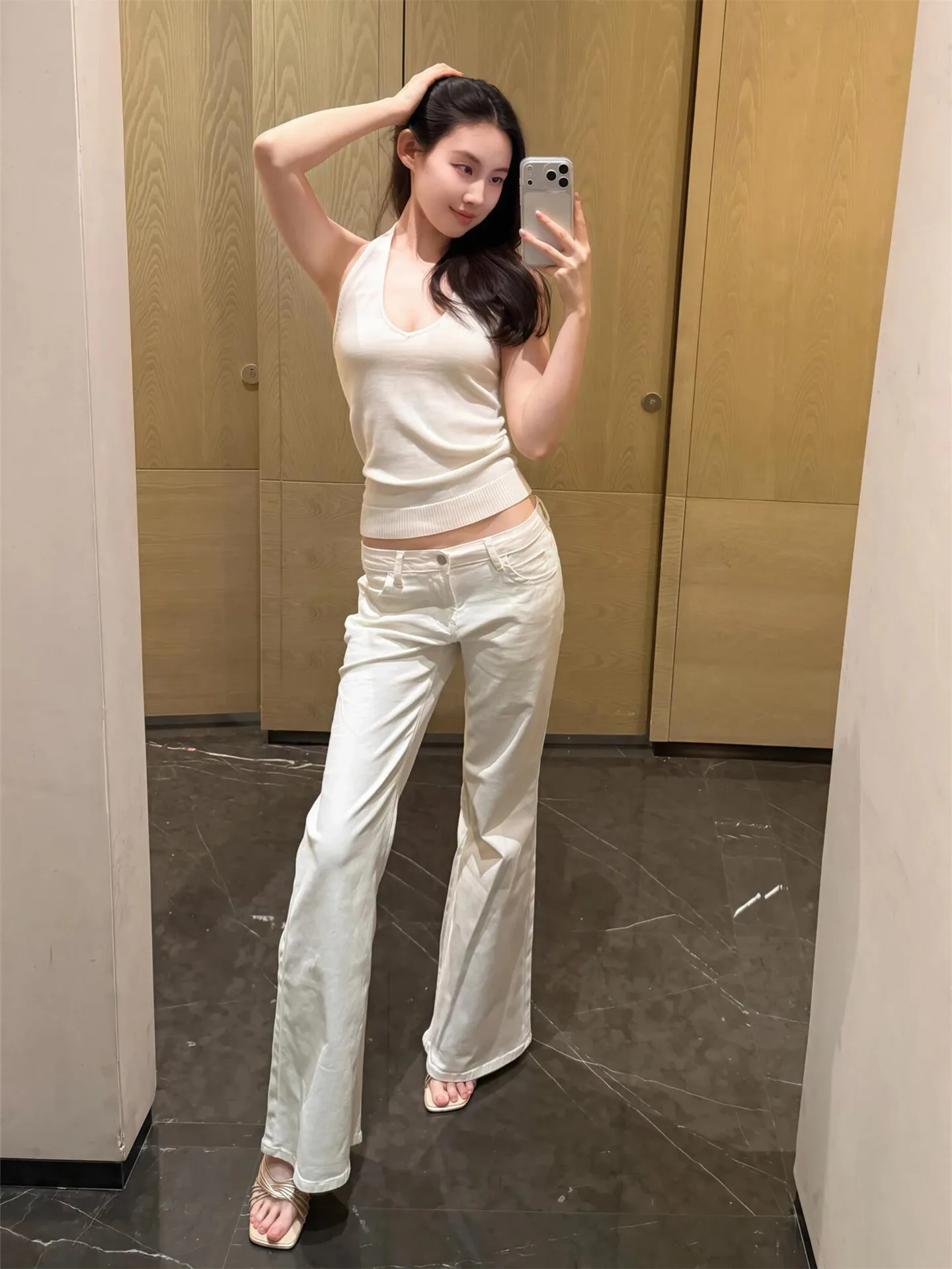 

American Vintage Low Waist Flared Jeans Women's Loose Drapey Not Legging Extended Floor-Length Pants Cotton Casual Jeans