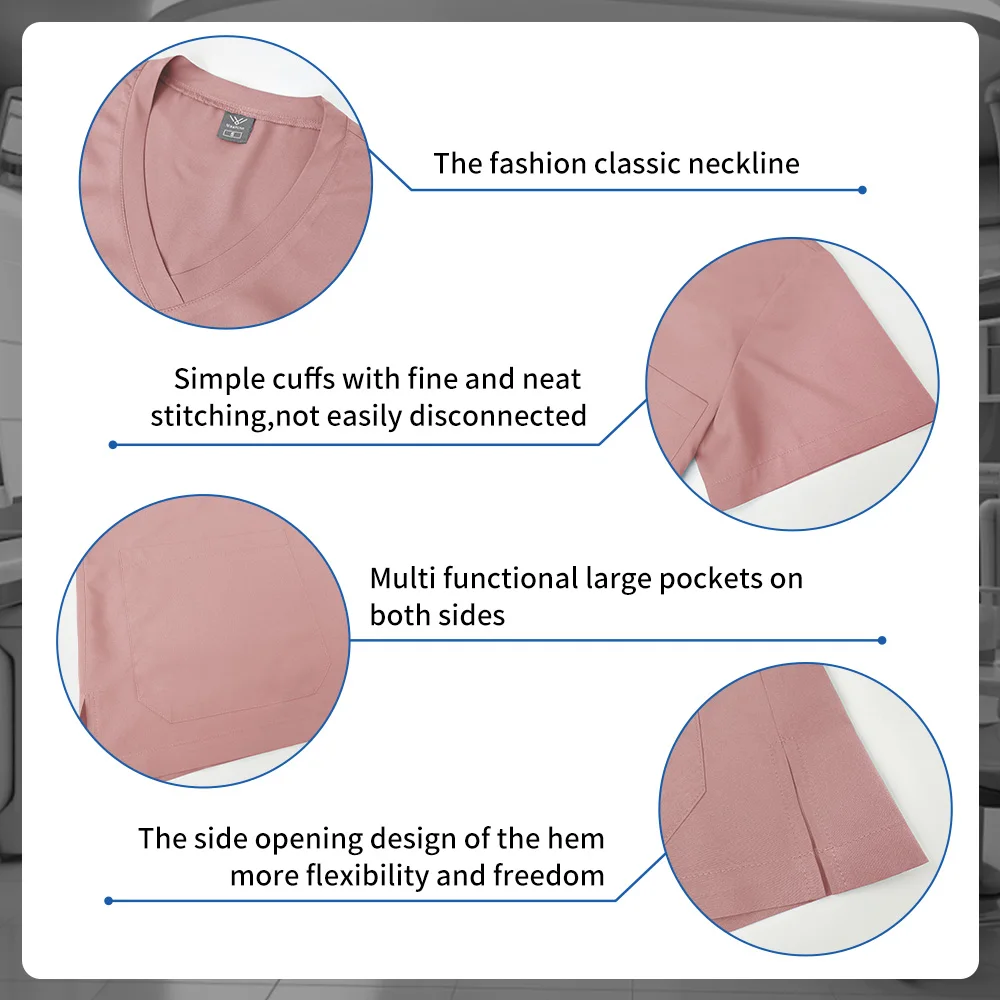 Nurse Uniform Elatic Solid Color Tops Pants Woman Dental Clinic Doctor Work Clothes Pet Hospital Vet Medical Uniforms Scrubs Set