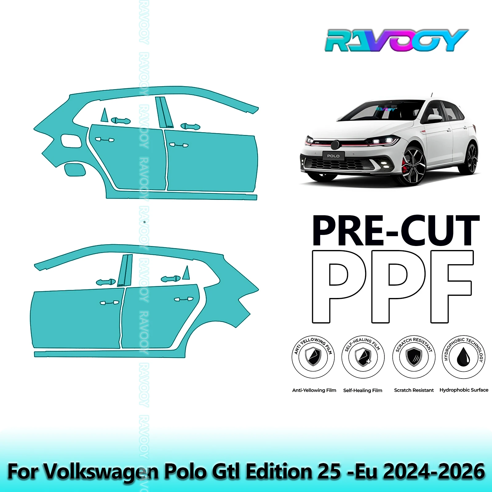 

For Volkswagen Polo Gtl Edition 25 -Eu 2024-2026 8.5mil Pre-Cut PPF Door & A/B Pillar Kit TPU Paint Protection Film Set