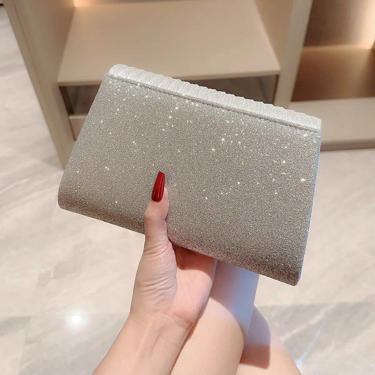 Shining Bling Silver Color Small Evening Bags Wedding Party Clutches Handbags Chain Shoulder Bags For Women Prom Clutch Purses