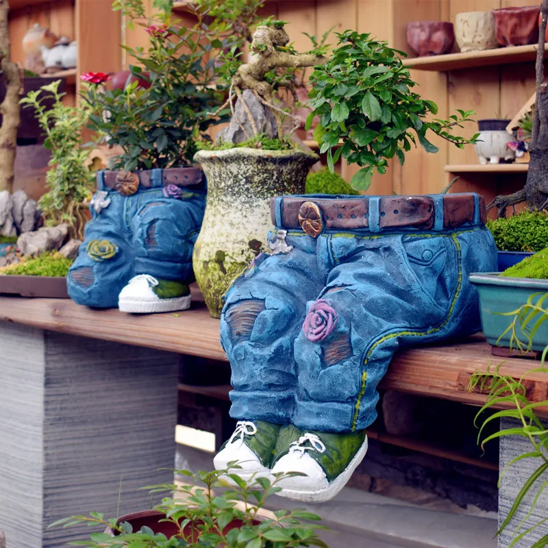 Pot de fleurs en forme de pantalon en jean, 1 pièce, Statue en résine, jardinière de fleurs succulentes, intérieur et extérieur, jardin, cour, pelouse, porche, Patio, Pot de décoration