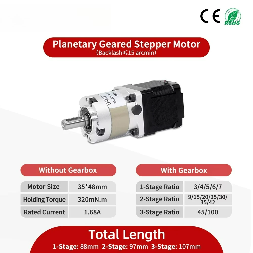 35X 48mm Nema 14 micro high precision planetary gear stepper motor with gearbox ratio 3/4/5/6/7/9/15/20/25/30/35/42/45/100